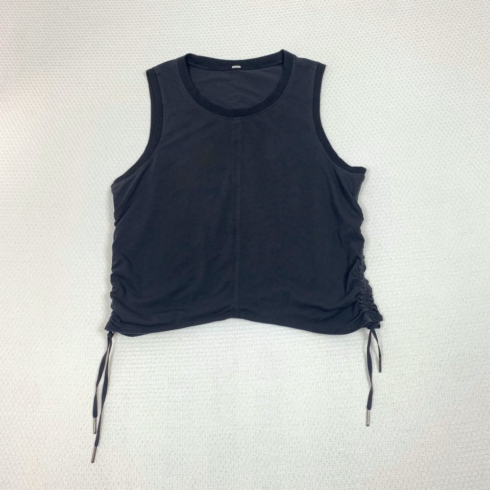 Lululemon Cinched Hem Tank Top Black Adjustable Drawstring Sleeveless Top Sz 6 S